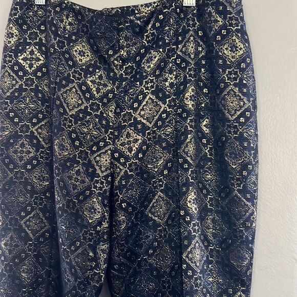 Lafayette 148 Black Gold Metallic Design Trousers Size 4 - Picture 2 of 8